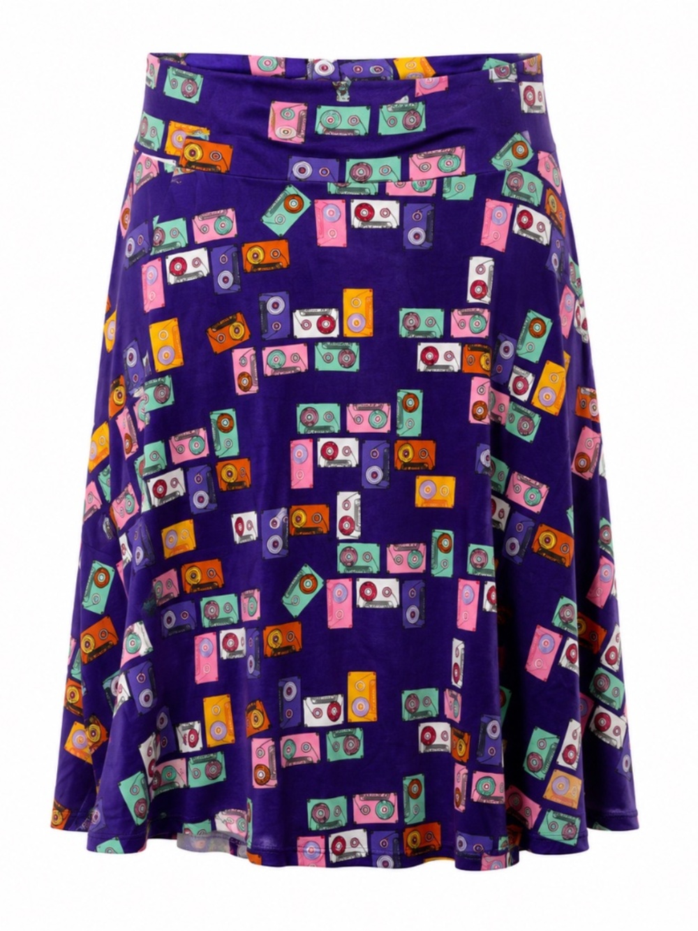 LuLaRoe Purple A-Line Skirt with Retro Cassette Print NWOT